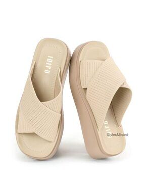 IDIFU Platform Sandals 2" Chunky Wedge Open Toe Knit Slip On Comfortable Summer